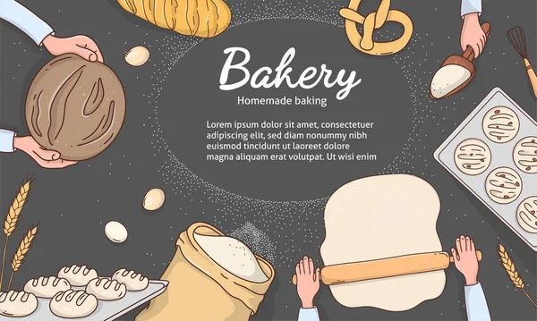 Cartaz de padaria com pão caseiro. — Vetor de Stock