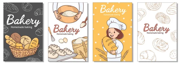 Carteles de colección con panadero y pan. — Archivo Imágenes Vectoriales
