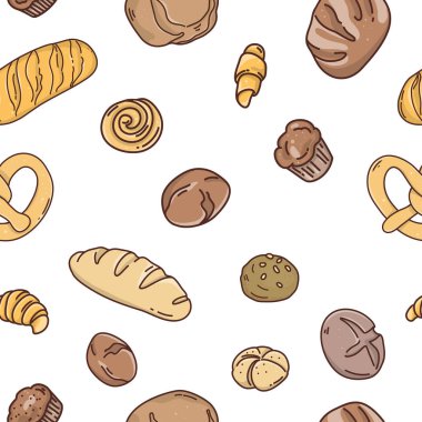 Beyaz arka planda pişmiş mallarla desen.