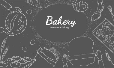 Fırın posteri. Koyu arkaplanda beyaz bir özet.