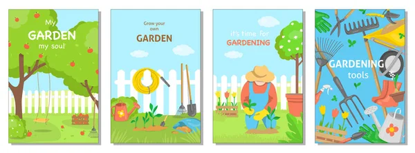 Sbírka plakátů na téma zahradničení. — Stockový vektor