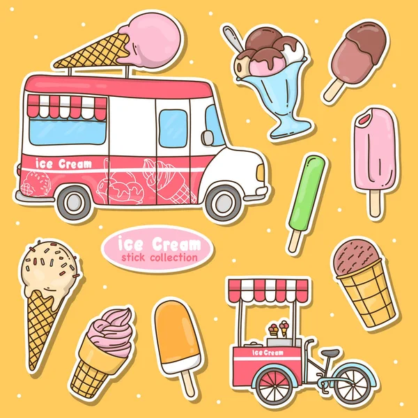 Conjunto de pegatinas de helado. Estilo Doodle. — Vector de stock