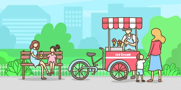 Cykeltur med glass i stadsparken. Rödklöver. — Stock vektor
