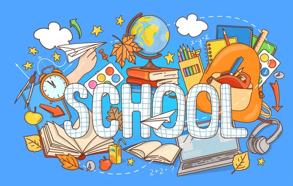 Terug naar School banners met doodle briefpapier. — Stockvector