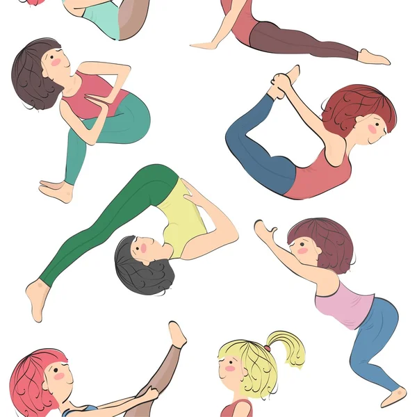 Patroon met meisjes doen yoga. — Stockvector