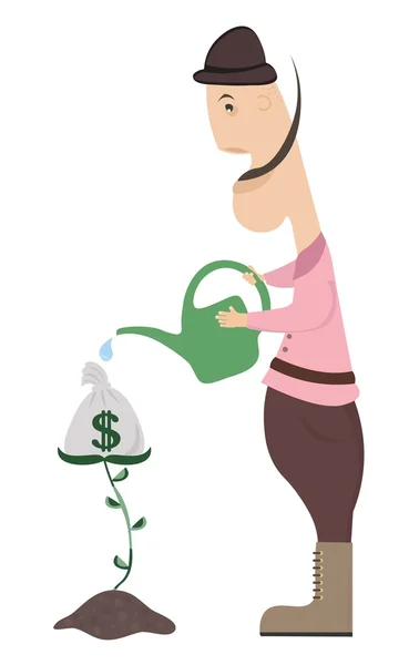 Gardener cultivates money. — Stock Vector