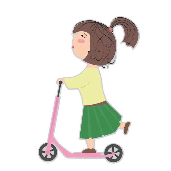 Girl in skirt ride on scooter — Stock Vector