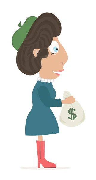 Mujer sosteniendo una bolsa de dinero . — Vector de stock