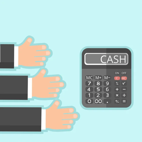 Calculatrice avec texte comptant à l'écran et les bras des hommes d'affaires . — Image vectorielle