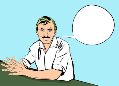 Konuşma ve gülümsüyor adam açar. 