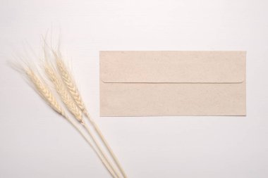 Zarfla birlikte kurumuş kır çiçekleri. Tasarımda yankı biçimi.