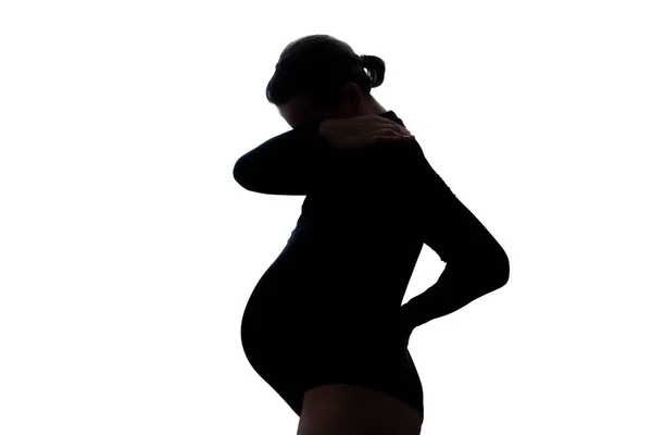 임신 한 젊은 여자의 우울증 이 얼굴을 가리고 있다. — 스톡 사진