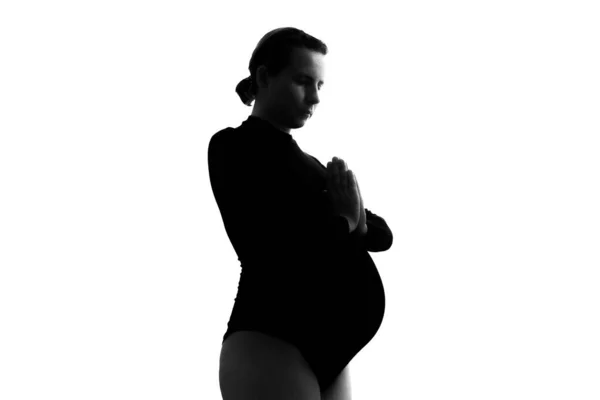 Pregnant young woman praying with hands together. — Stock Photo, Image