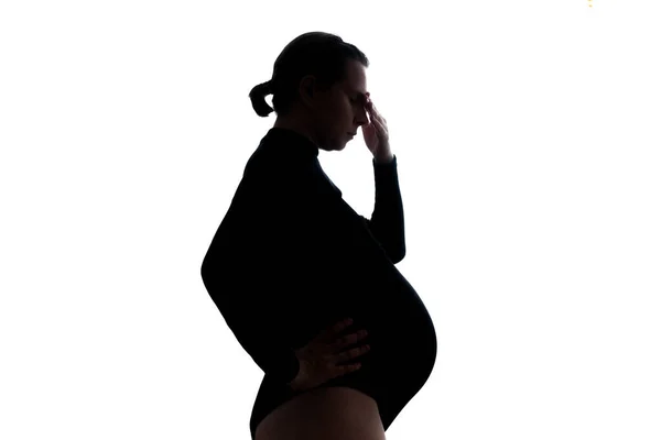 Young pregnant woman with headache. Pregnancy expectation concept. — Stock Photo, Image