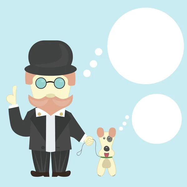 Hombre con perro (fox terrier) durante el paseo — Vector de stock