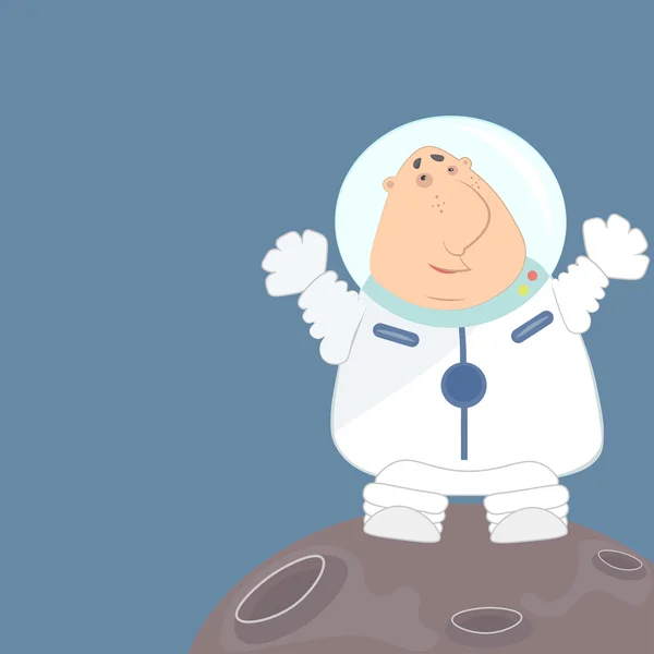 Funny astronaut in a white space suit waving his arms — Διανυσματικό Αρχείο
