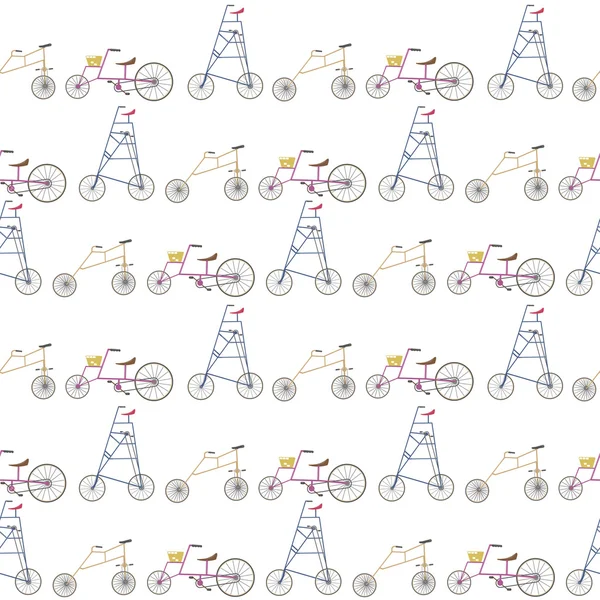 Crazy and strange bicycles in a line pattern — Stockvector