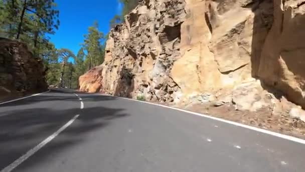 Car Driving Mountain Road Autumn Season Travel Concept — Stock Video