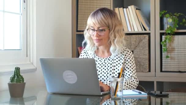 Geschäftsfrau Arbeitet Hause Laptop — Stockvideo