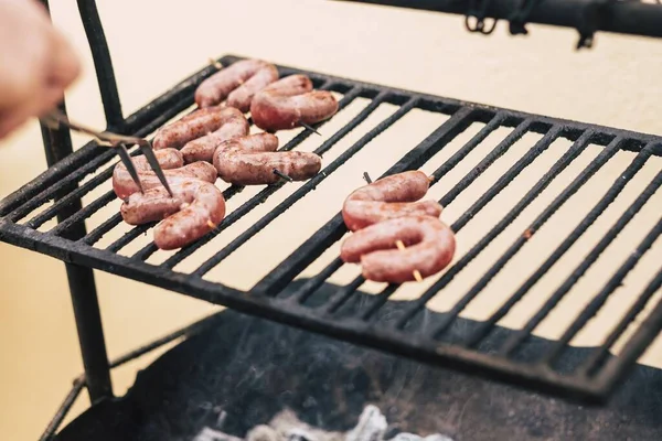 Handgemaakt Worstvlees Metalen Barbecue — Stockfoto