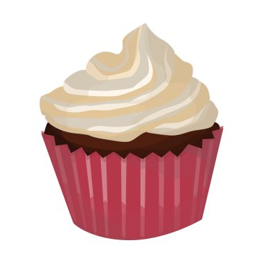Beyaz arka plan üzerinde izole cupcake, vektör çizim,