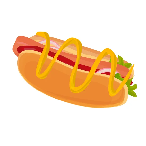 Hot Dog Vektor Illustration, isoliert auf weißem Hintergrund — Stockvektor
