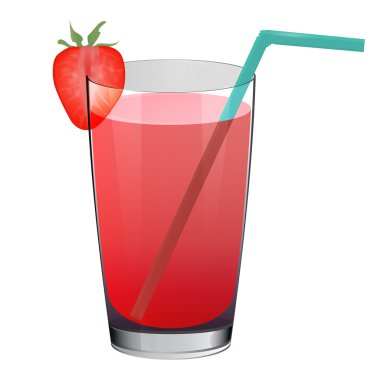 Çilekli kokteyl, beyaz arka plan üzerinde izole vektör çizim