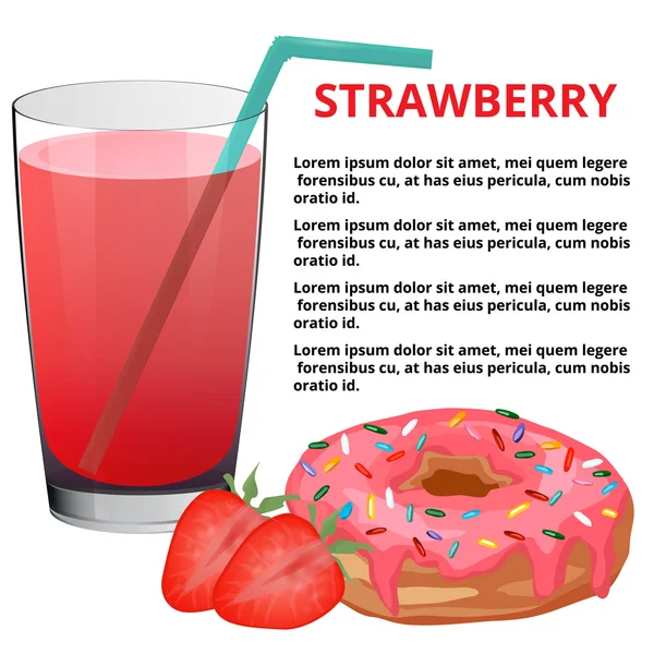 Erdbeermenü, Cocktail, Donut, — Stockvektor