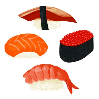 sushi seti, vektör çizim, beyaz arka plan üzerinde izole