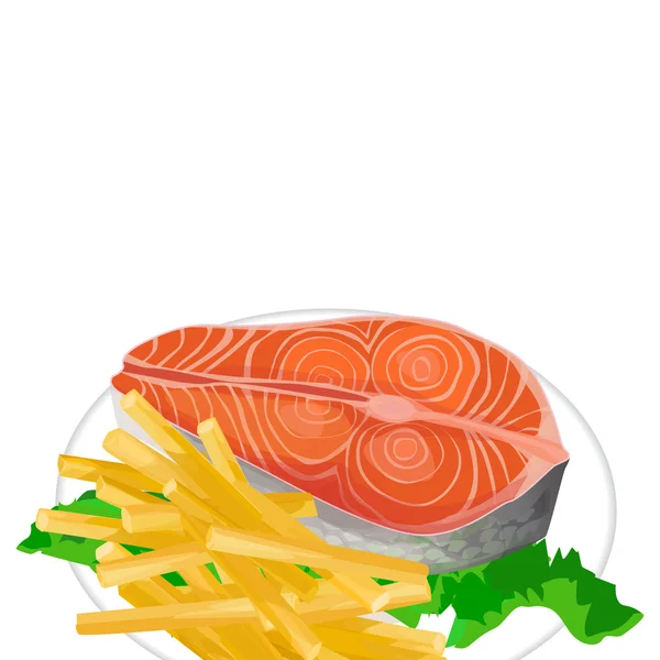Asalmon et frites dans une assiette — Image vectorielle