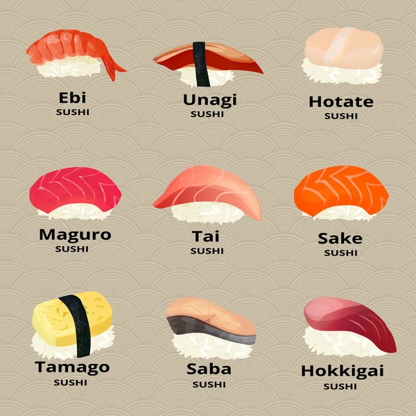 Sushi con títulos — Vector de stock