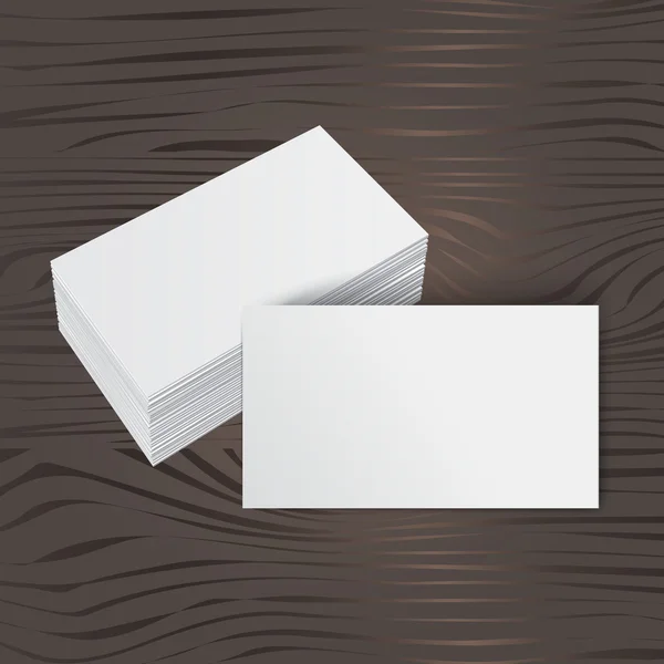 Pilha de cartão de visita em branco no fundo de madeira — Vetor de Stock