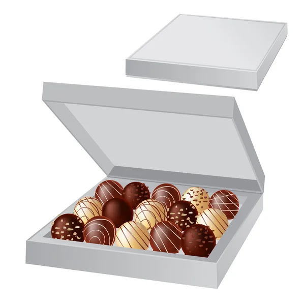 Caixa aberta com chocolates — Vetor de Stock