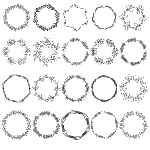 Hand gezeichnete lineare florale, Lorbeerkranze — Stockvektor