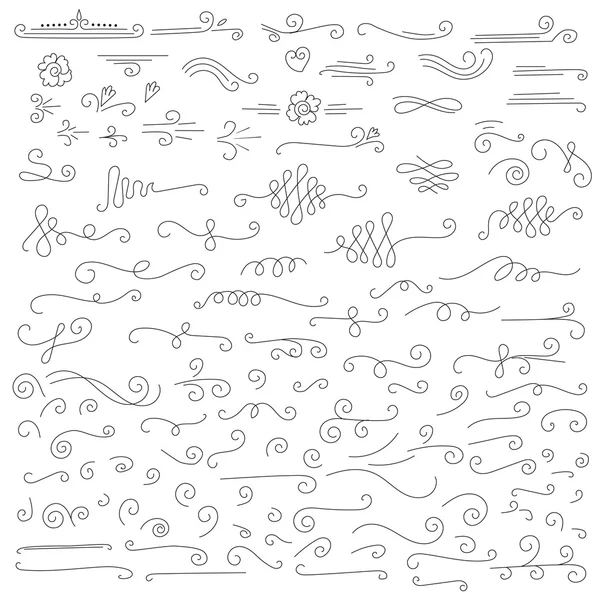 Ένα σύνολο μπούκλες συντάσσονται τα χέρια, doodle στυλ — Διανυσματικό Αρχείο