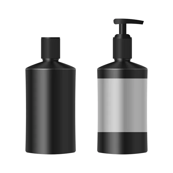 Garrafa preta realista para shampoo —  Vetores de Stock