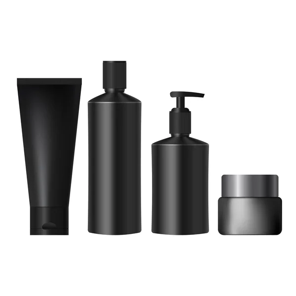 Set realistische schwarze Gläser für Kosmetik — Stockvektor