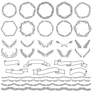 hand drawn elements for design, borders, wreaths clipart