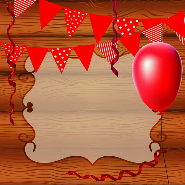 Holzhintergrund mit Fahnen und Luftballons — Stockvektor