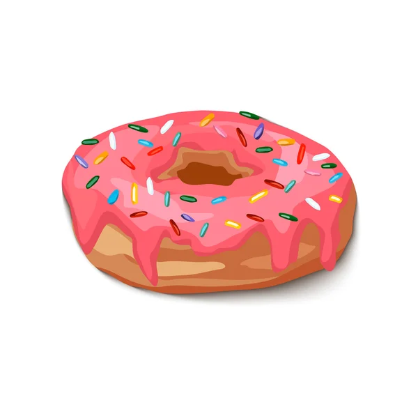 Donut with pink icing and multi-colored powder, — Stock Vector