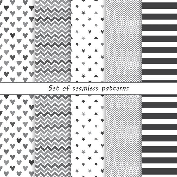 Un conjunto de patrones simples monocromáticos sin costura — Vector de stock