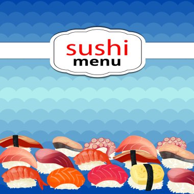 Arka plan dalgalar üzerinde Sushi menü suşi