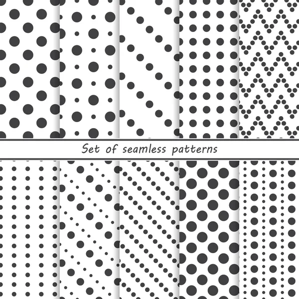 Conjunto de patrones sin costura con puntos, círculos — Vector de stock