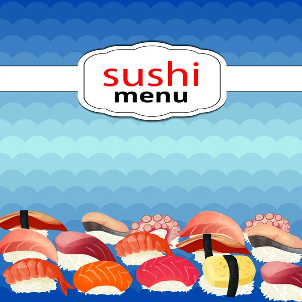 Sushi menu sushi on a background of waves — Stock Vector