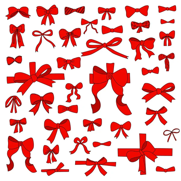Doodle set of red bows, ribbons — Stock Vector