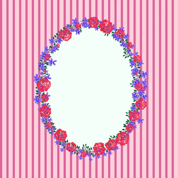 Marco floral sobre un fondo de rayas rosa — Vector de stock