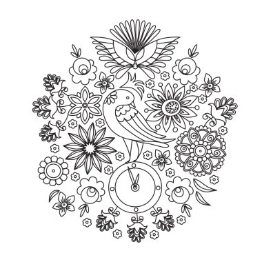 Boyama yetişkin, bir kuş, çiçek süsleme, zentangle için stil doodle
