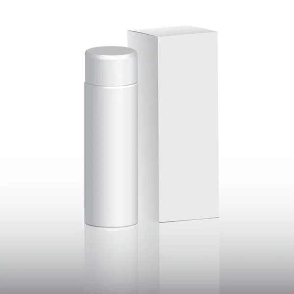 Opakowania na szampon, biały butelka, białe pudełko z refleksji dla projektu — Wektor stockowy