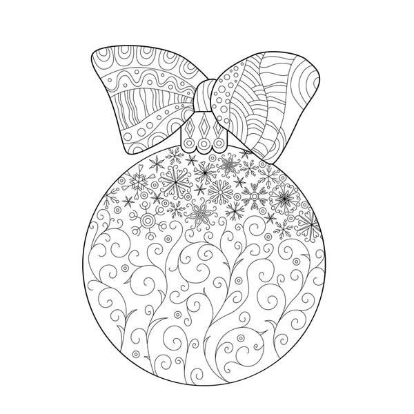 Colorir para adultos, bola de Natal no ramo de abeto, design zentangle para colorir livro para adultos, Anti stress Colorir Página . — Vetor de Stock