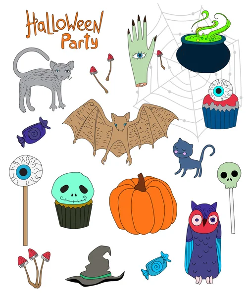 Collection of colored cartoon characters for Halloween, vector elements for design — Stock Vector